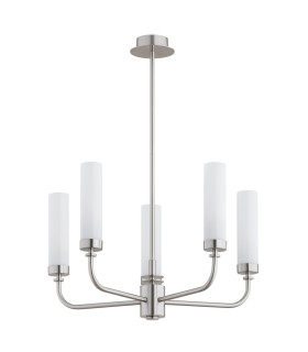 Preston 5 Light Multi Arm Pendant Ceiling Light Brushed Nickel Opal Glass Shade E14-2