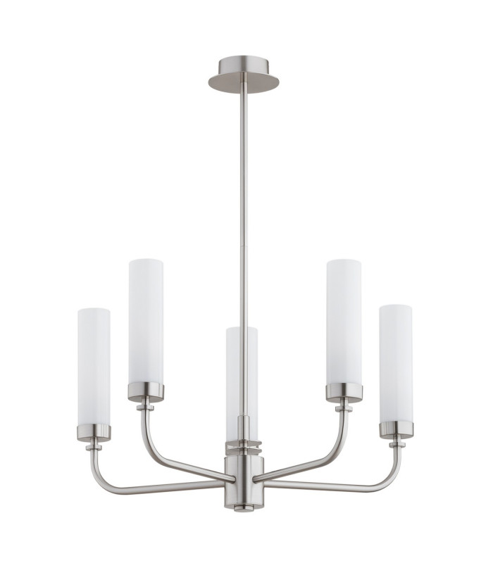 Preston 5 Light Multi Arm Pendant Ceiling Light Brushed Nickel Opal Glass Shade E14-2