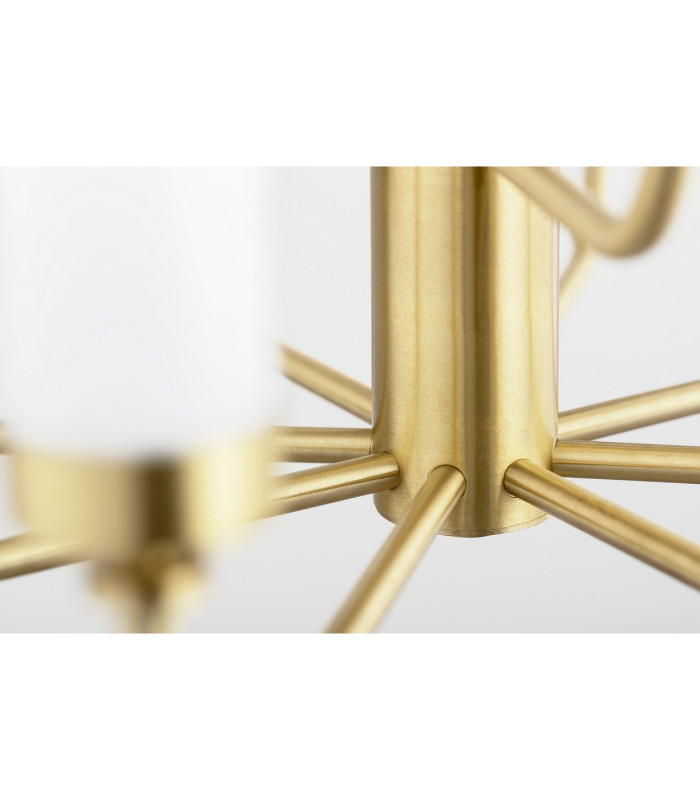 Preston 12 Light Multi Arm Pendant Ceiling Light Brushed Brass Opal Glass Shade E14-7