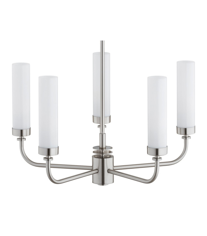 Preston 5 Light Multi Arm Pendant Ceiling Light Brushed Nickel Opal Glass Shade E14-4