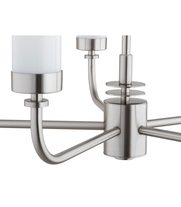 Preston 5 Light Multi Arm Pendant Ceiling Light Brushed Nickel Opal Glass Shade E14-5