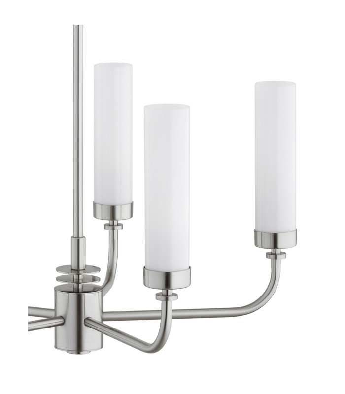 Preston 5 Light Multi Arm Pendant Ceiling Light Brushed Nickel Opal Glass Shade E14-6