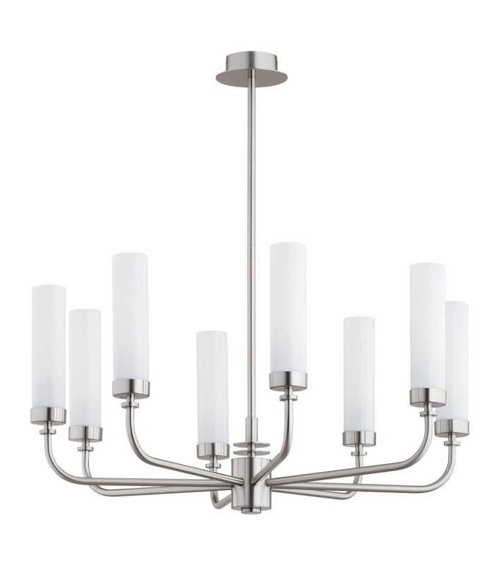 Preston 8 Light Multi Arm Pendant Ceiling Light Brushed Nickel Opal Glass Shade E14-3