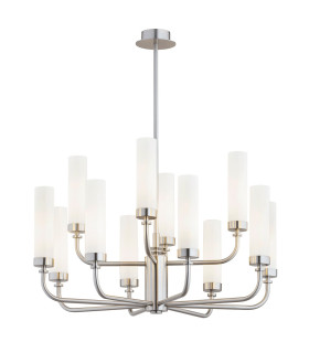 Preston 12 Light Multi Arm Pendant Ceiling Light Brushed Nickel Opal Glass Shade E14-1