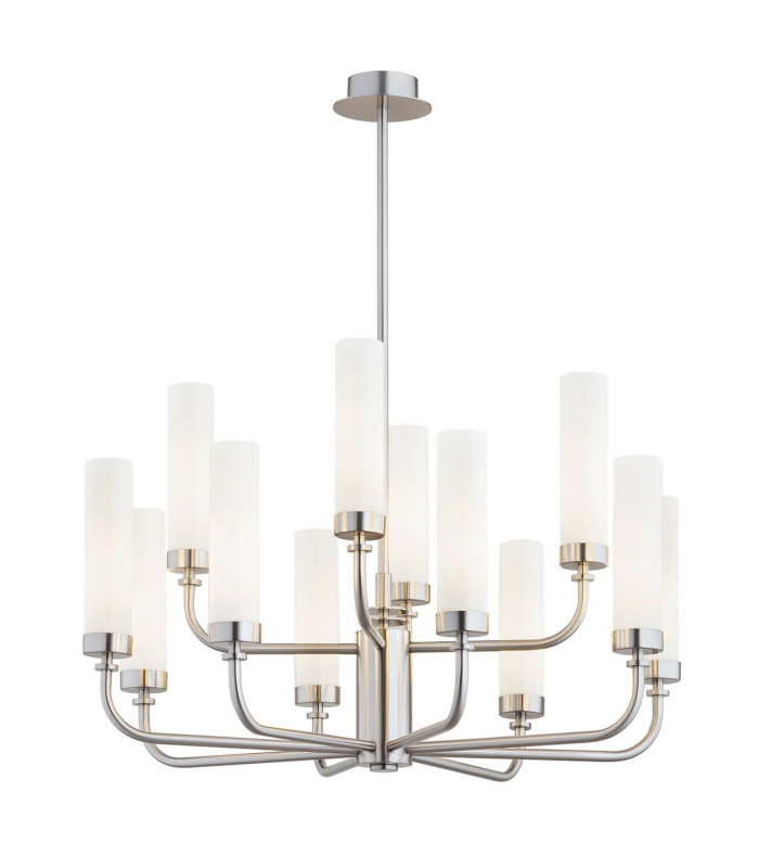 Preston 12 Light Multi Arm Pendant Ceiling Light Brushed Nickel Opal Glass Shade E14-1