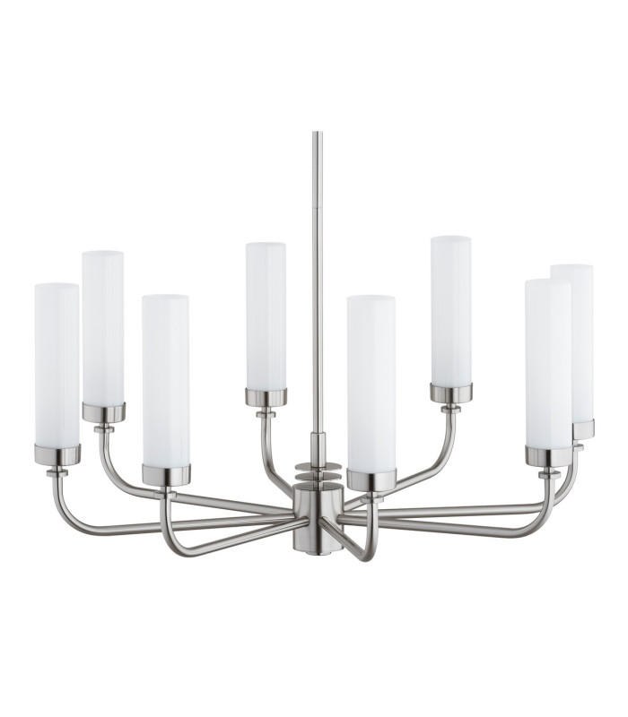 Preston 8 Light Multi Arm Pendant Ceiling Light Brushed Nickel Opal Glass Shade E14-4