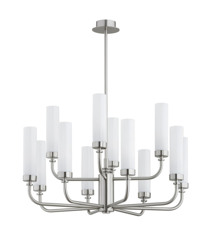 Preston 12 Light Multi Arm Pendant Ceiling Light Brushed Nickel Opal Glass Shade E14-3