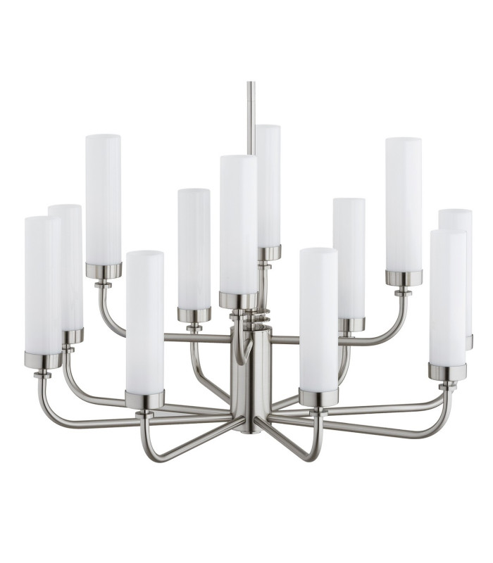 Preston 12 Light Multi Arm Pendant Ceiling Light Brushed Nickel Opal Glass Shade E14-4