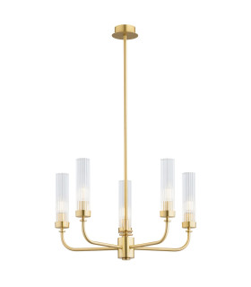 Preston 5 Light Multi Arm Pendant Ceiling Light Brushed Brass Clear Glass Shade E14-1