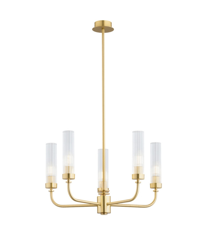 Preston 5 Light Multi Arm Pendant Ceiling Light Brushed Brass Clear Glass Shade E14-1