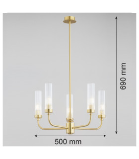 Preston 5 Light Multi Arm Pendant Ceiling Light Brushed Brass Clear Glass Shade E14-2