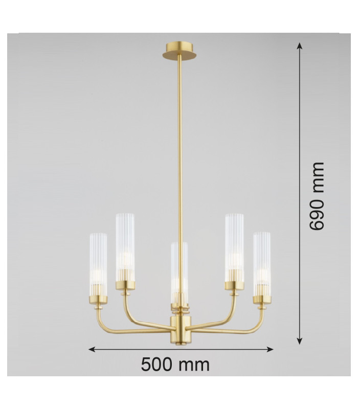 Preston 5 Light Multi Arm Pendant Ceiling Light Brushed Brass Clear Glass Shade E14-2