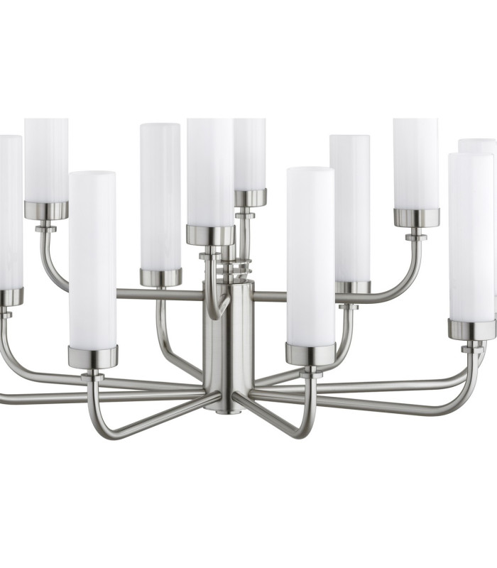 Preston 12 Light Multi Arm Pendant Ceiling Light Brushed Nickel Opal Glass Shade E14-10