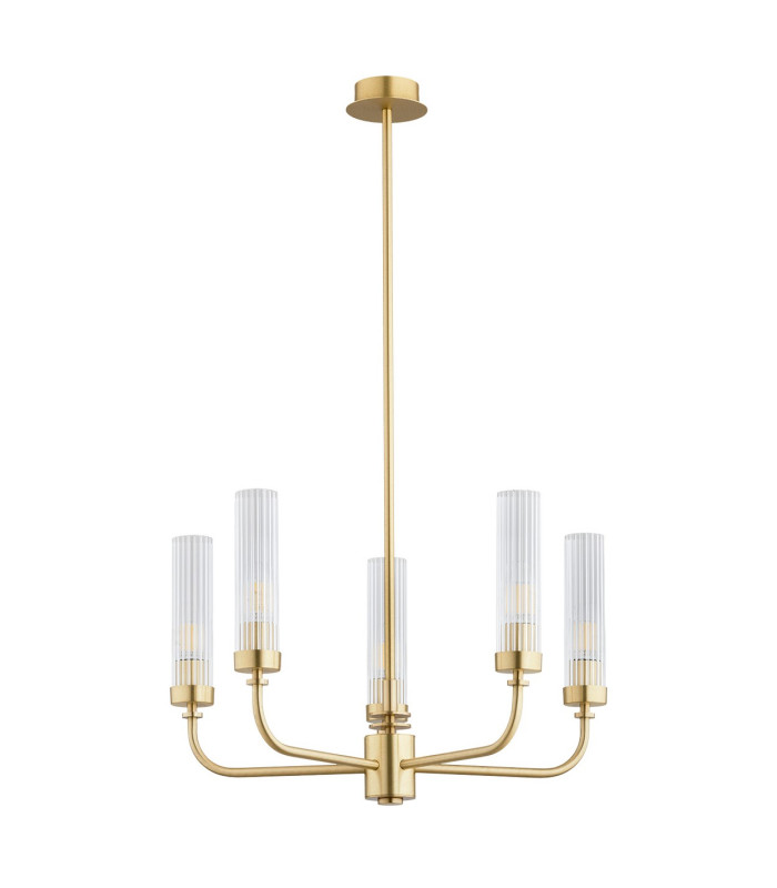 Preston 5 Light Multi Arm Pendant Ceiling Light Brushed Brass Clear Glass Shade E14-3