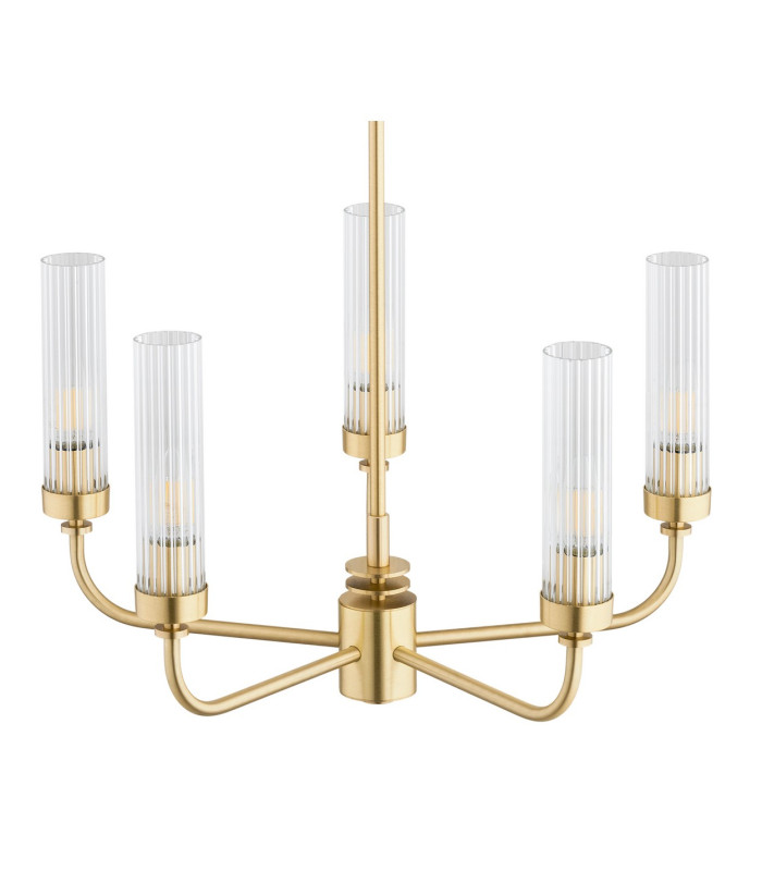 Preston 5 Light Multi Arm Pendant Ceiling Light Brushed Brass Clear Glass Shade E14-4