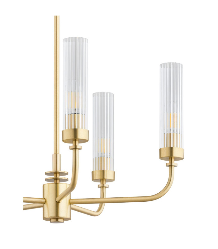 Preston 5 Light Multi Arm Pendant Ceiling Light Brushed Brass Clear Glass Shade E14-6