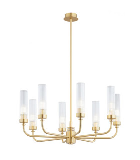 Preston 8 Light Multi Arm Pendant Ceiling Light Brushed Brass Clear Glass Shade E14-1