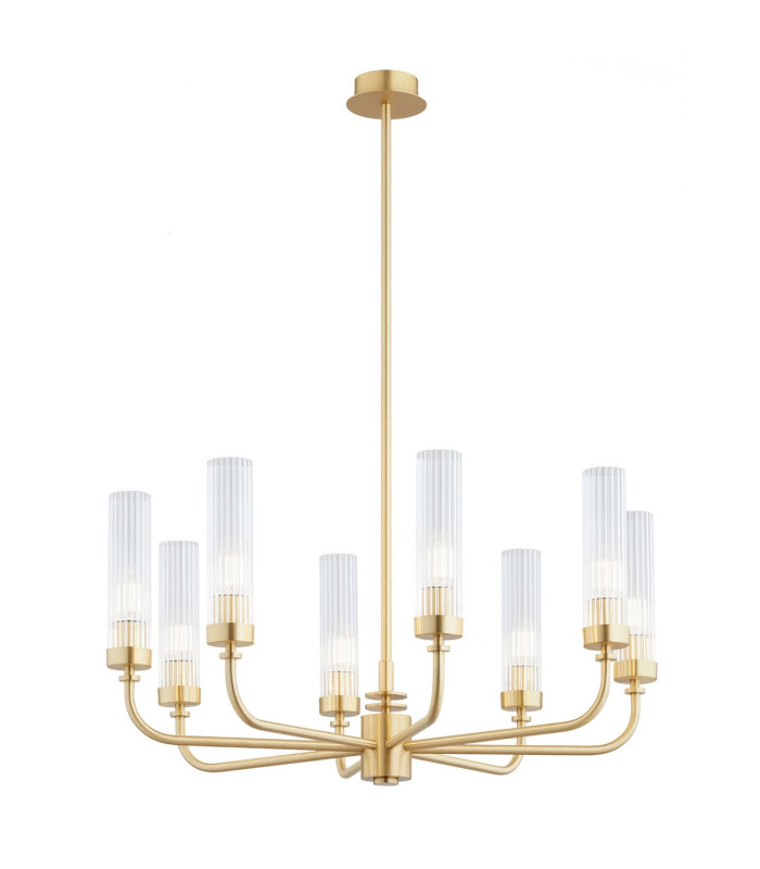 Preston 8 Light Multi Arm Pendant Ceiling Light Brushed Brass Clear Glass Shade E14-1