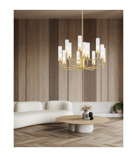 Preston 12 Light Multi Arm Pendant Ceiling Light Brushed Brass Clear Glass Shade E14-2
