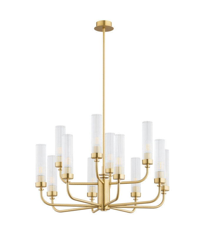 Preston 12 Light Multi Arm Pendant Ceiling Light Brushed Brass Clear Glass Shade E14-3