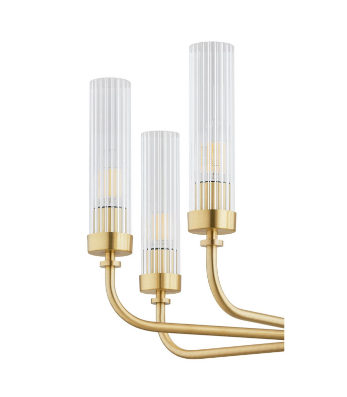 Preston 8 Light Multi Arm Pendant Ceiling Light Brushed Brass Clear Glass Shade E14-6
