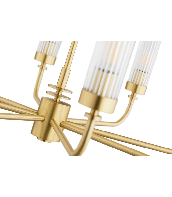 Preston 8 Light Multi Arm Pendant Ceiling Light Brushed Brass Clear Glass Shade E14-8