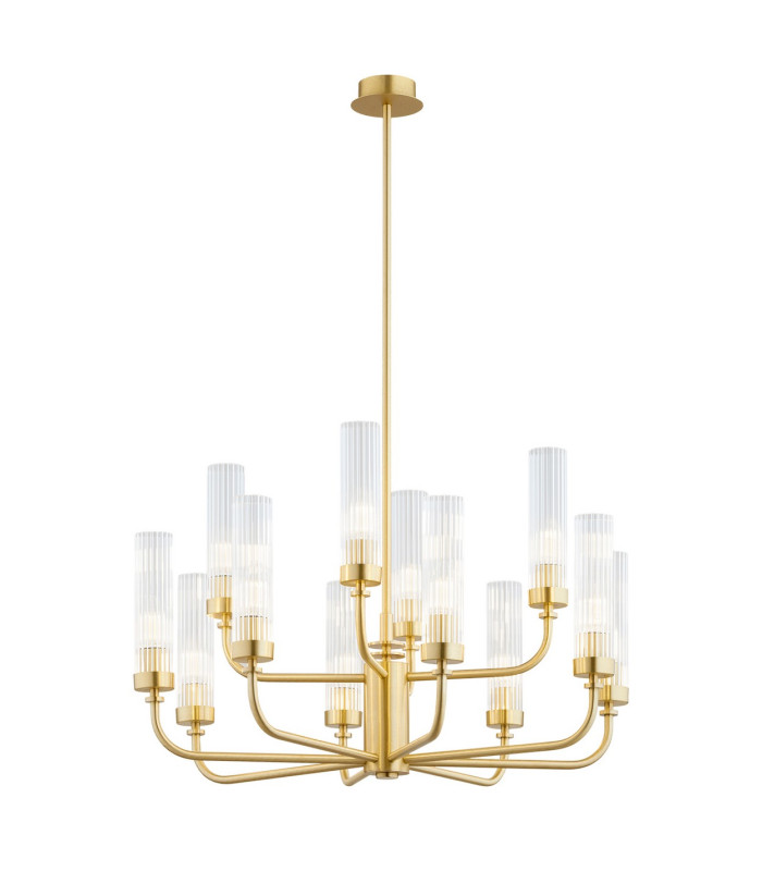 Preston 12 Light Multi Arm Pendant Ceiling Light Brushed Brass Clear Glass Shade E14-1