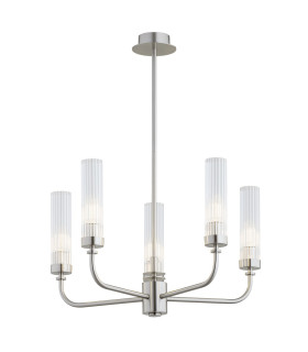 Preston 5 Light Multi Arm Pendant Ceiling Light Brushed Nickel Clear Glass Shade E14-1