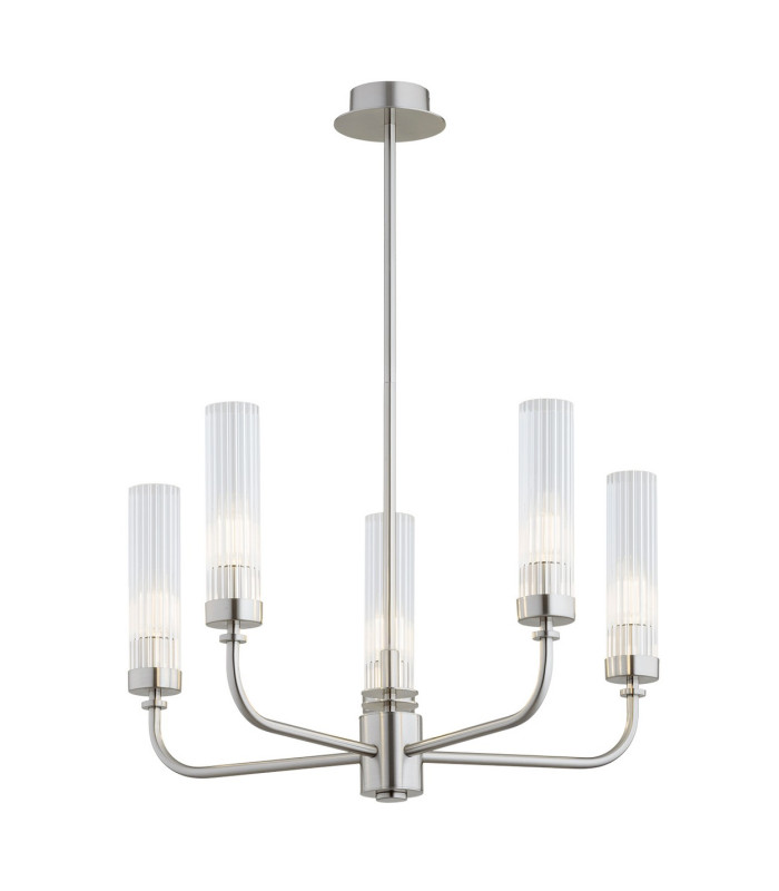 Preston 5 Light Multi Arm Pendant Ceiling Light Brushed Nickel Clear Glass Shade E14-1