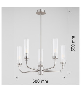 Preston 5 Light Multi Arm Pendant Ceiling Light Brushed Nickel Clear Glass Shade E14-2