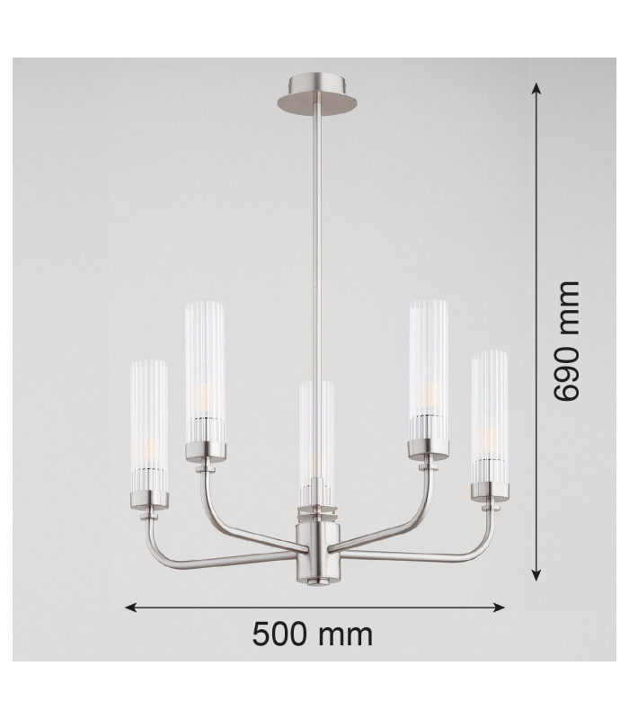 Preston 5 Light Multi Arm Pendant Ceiling Light Brushed Nickel Clear Glass Shade E14-2
