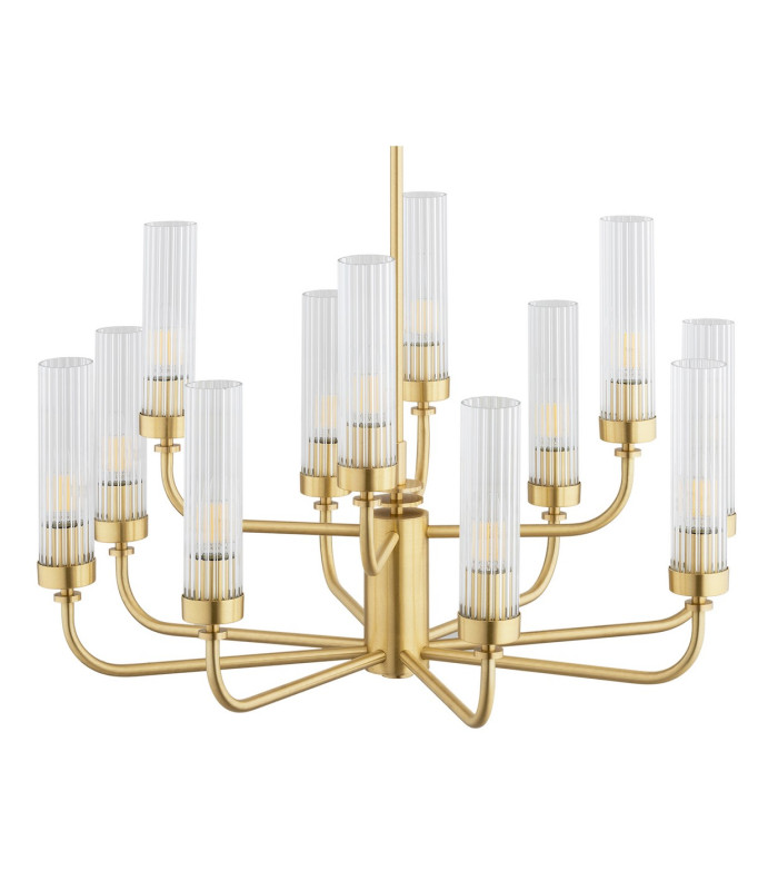 Preston 12 Light Multi Arm Pendant Ceiling Light Brushed Brass Clear Glass Shade E14-4