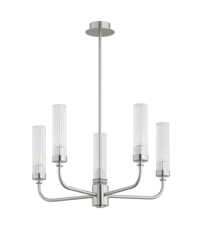 Preston 5 Light Multi Arm Pendant Ceiling Light Brushed Nickel Clear Glass Shade E14-3