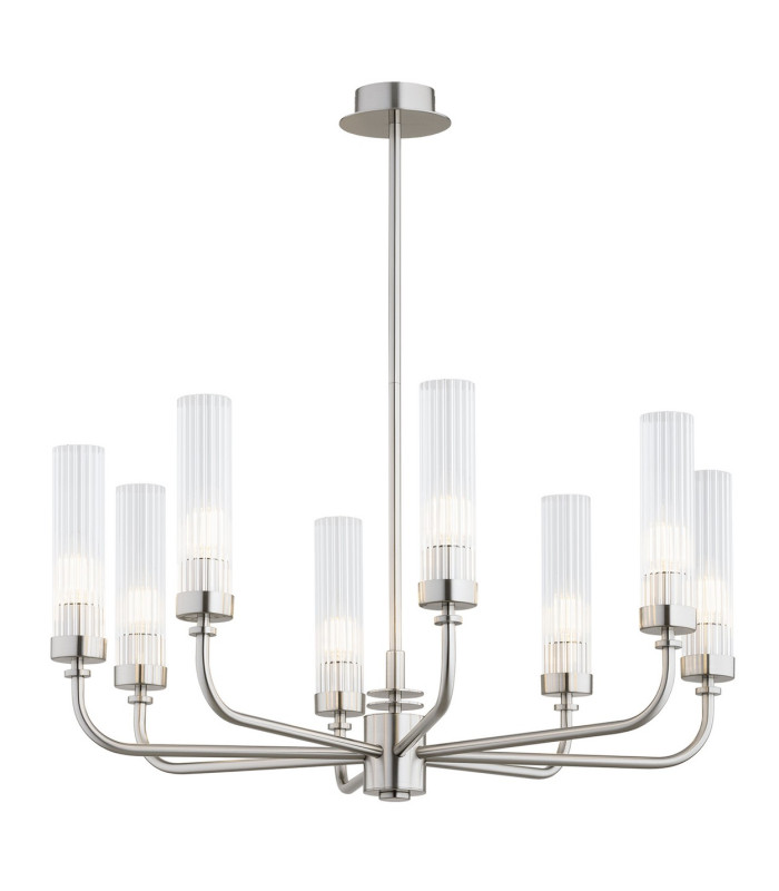 Preston 8 Light Multi Arm Pendant Ceiling Light Brushed Nickel Clear Glass Shade E14-1