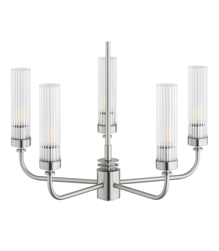 Preston 5 Light Multi Arm Pendant Ceiling Light Brushed Nickel Clear Glass Shade E14-4
