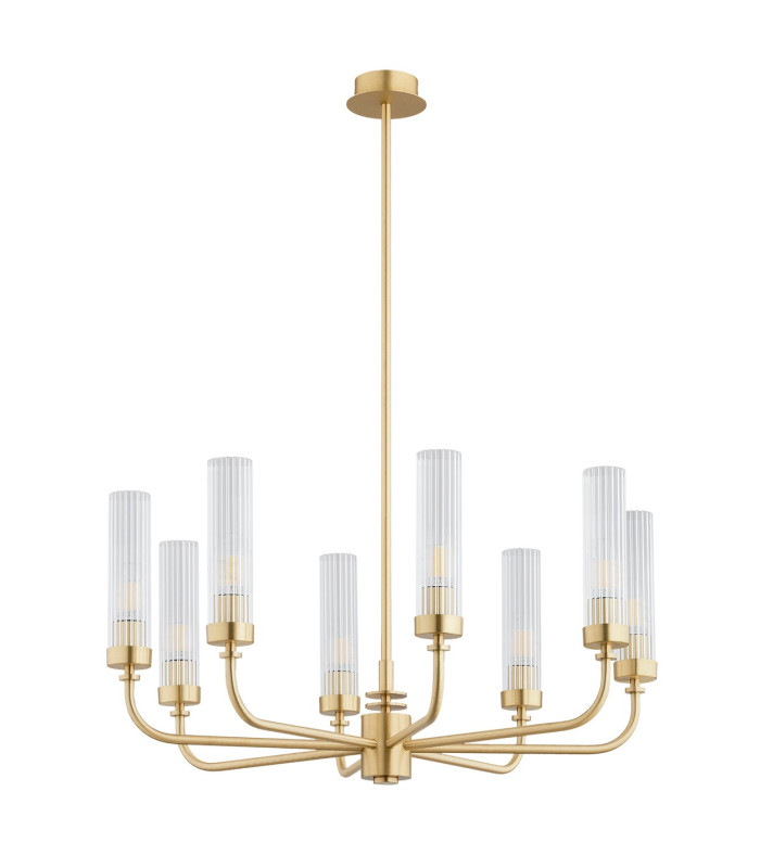 Preston 8 Light Multi Arm Pendant Ceiling Light Brushed Brass Clear Glass Shade E14-3