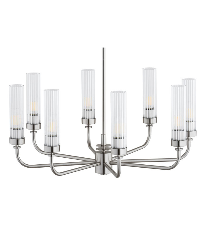 Preston 8 Light Multi Arm Pendant Ceiling Light Brushed Nickel Clear Glass Shade E14-4