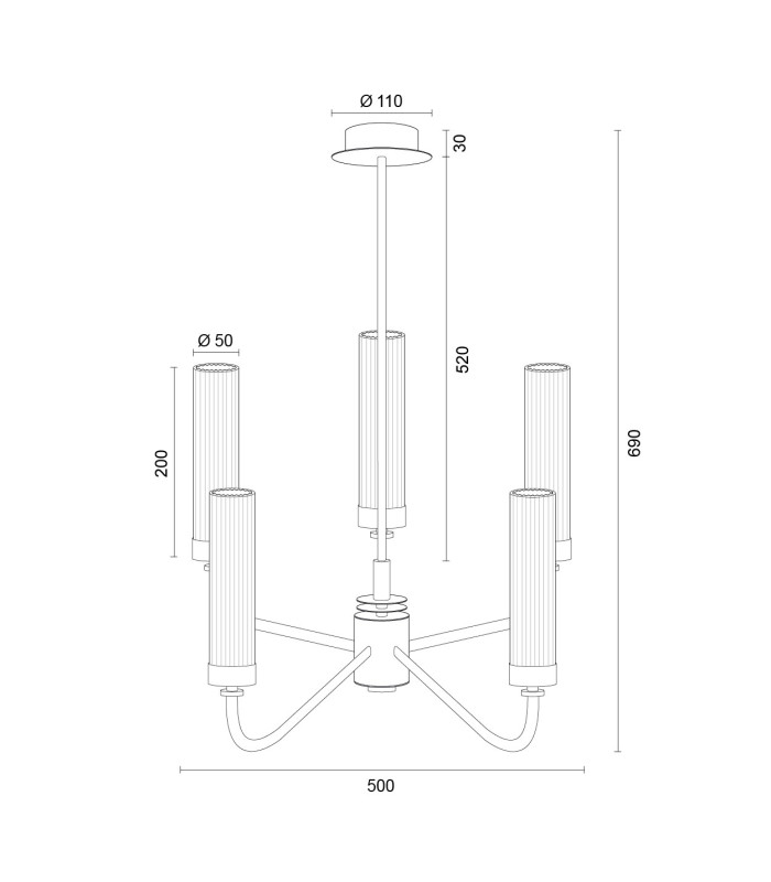 Preston 5 Light Multi Arm Pendant Ceiling Light Brushed Nickel Clear Glass Shade E14-8
