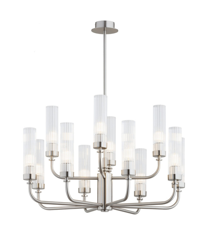 Preston 12 Light Multi Arm Pendant Ceiling Light Brushed Nickel Clear Glass Shade E14-1