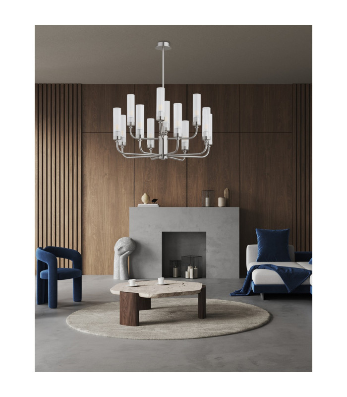 Preston 12 Light Multi Arm Pendant Ceiling Light Brushed Nickel Clear Glass Shade E14-2