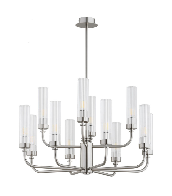 Preston 12 Light Multi Arm Pendant Ceiling Light Brushed Nickel Clear Glass Shade E14-3