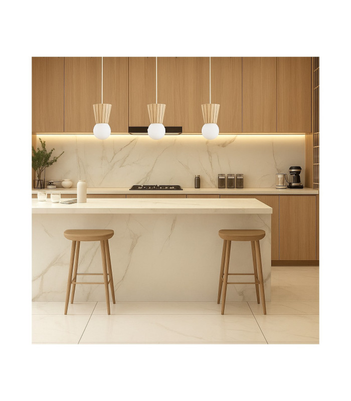 Volante Bar Pendant Ceiling Light Light Wood Natural Oak Opal Shade G9 IP44-2