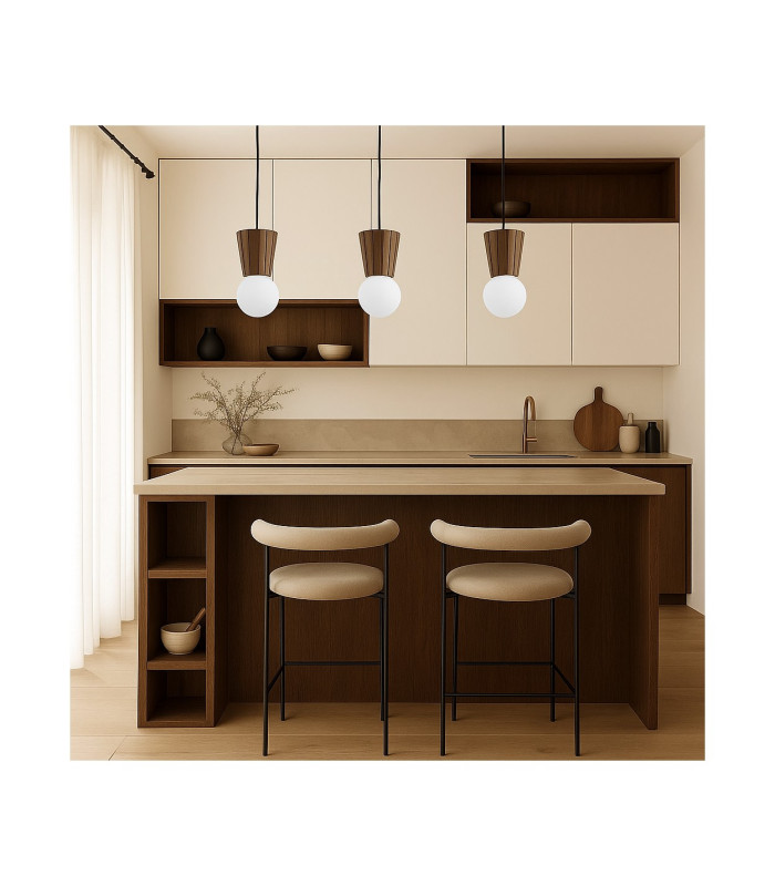Volante Bar Pendant Ceiling Light Dark Wood Dark Honey Oak Opal Shade G9 IP44-2