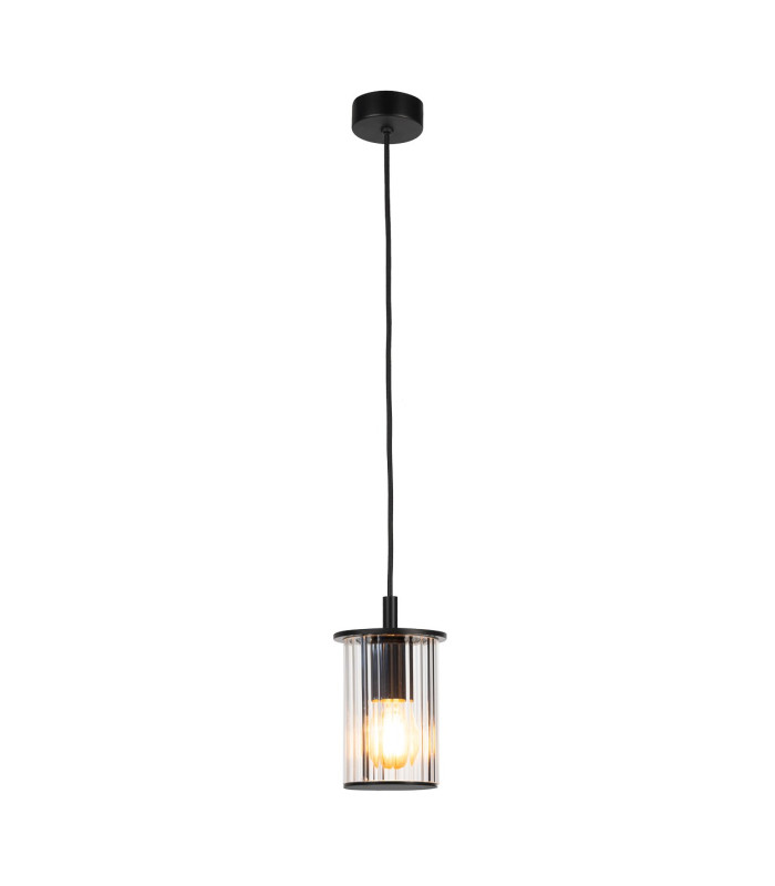 Norfolk Slim Pendant Ceiling Light Black Transparent Glass E27 IP44-1