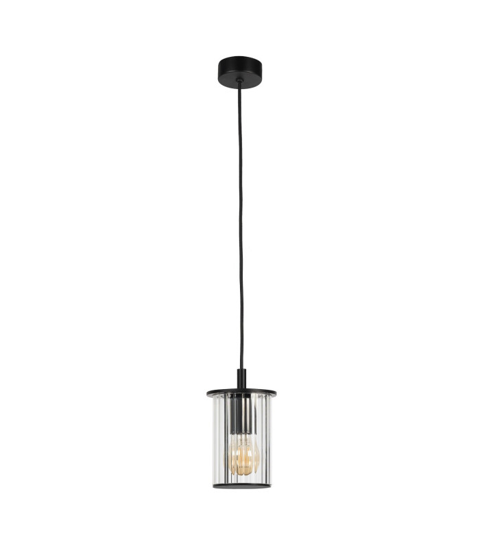 Norfolk Slim Pendant Ceiling Light Black Transparent Glass E27 IP44-3
