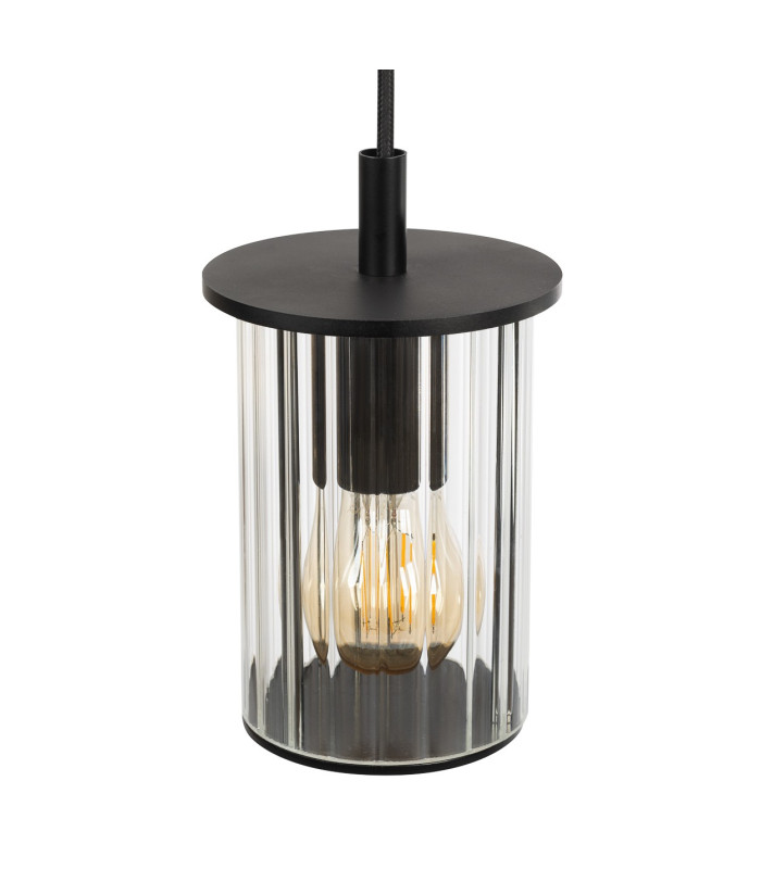 Norfolk Slim Pendant Ceiling Light Black Transparent Glass E27 IP44-4