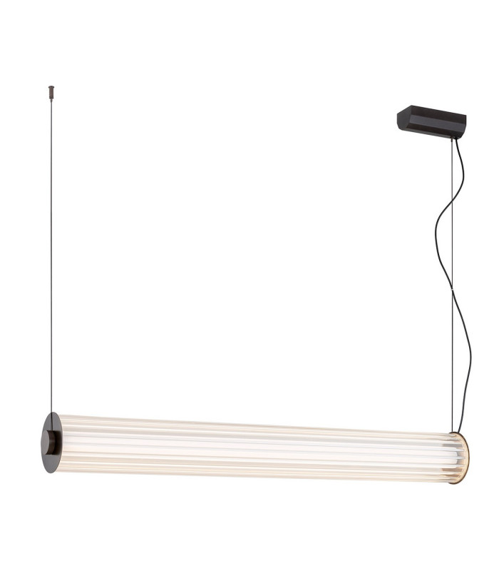 Hampton 120cm LED Bar Pendant Ceiling Light Brushed Titanium Clear Glass Shade 3000K-1