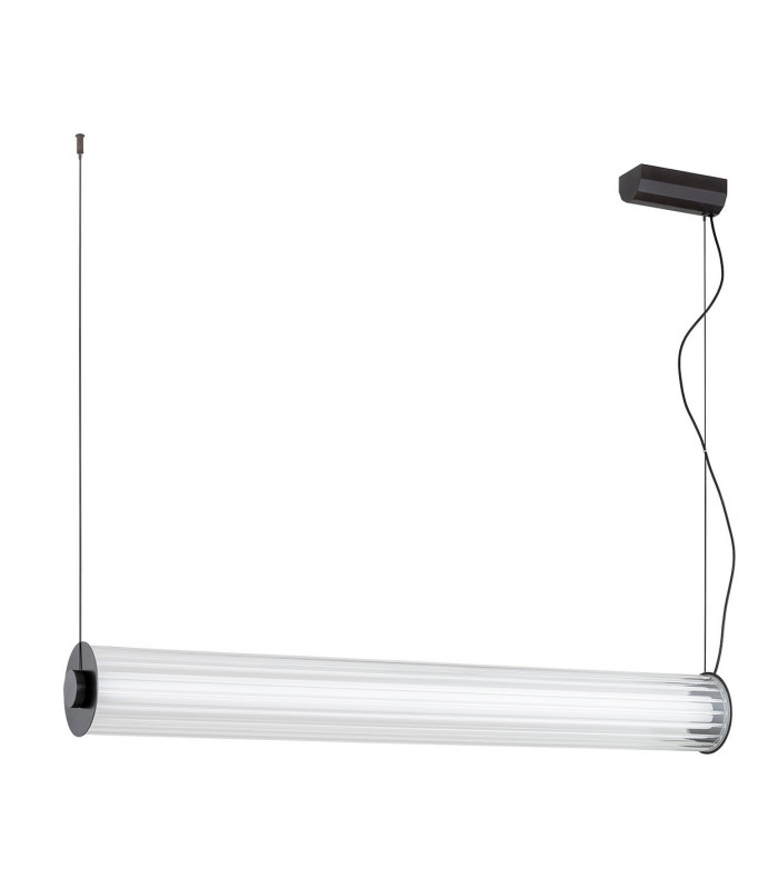 Hampton 120cm LED Bar Pendant Ceiling Light Brushed Titanium Clear Glass Shade 3000K-2