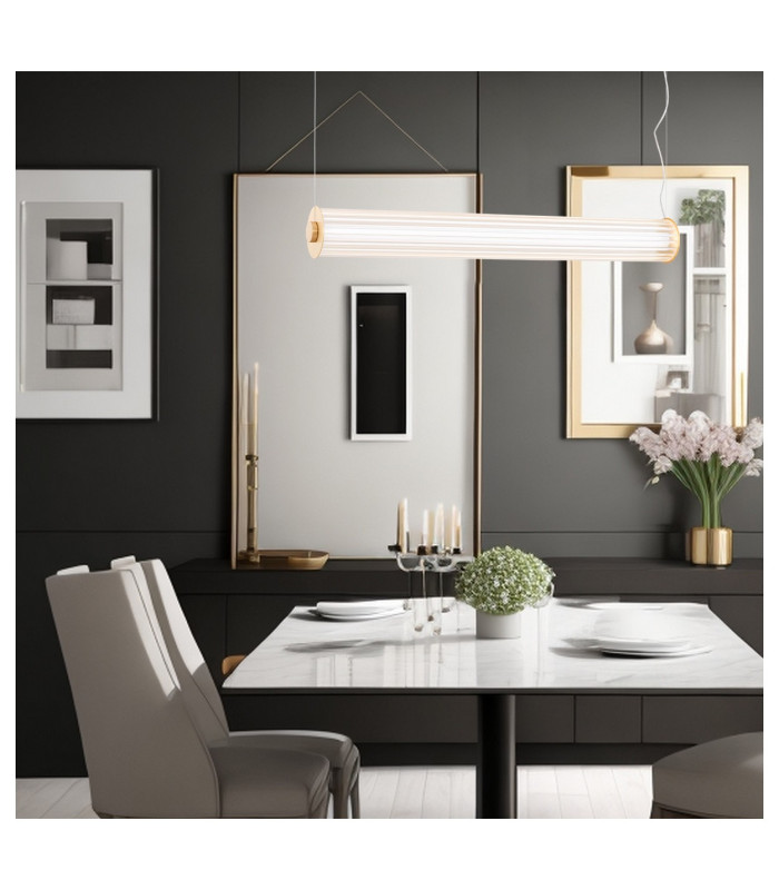 Hampton 120cm LED Bar Pendant Ceiling Light Brushed Brass Clear Glass Shade 3000K-6