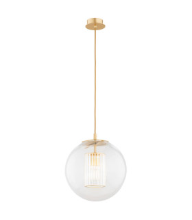 Hampton Globe Pendant Ceiling Light Transparent Brushed Brass E27-1
